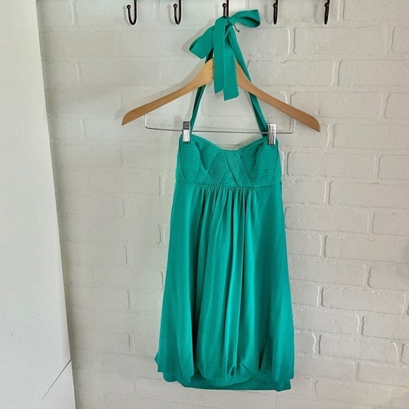 BCBGMaxAzria Mini dress Solid Teal/Aqua Green Balloon Halter S - Picture 2 of 16